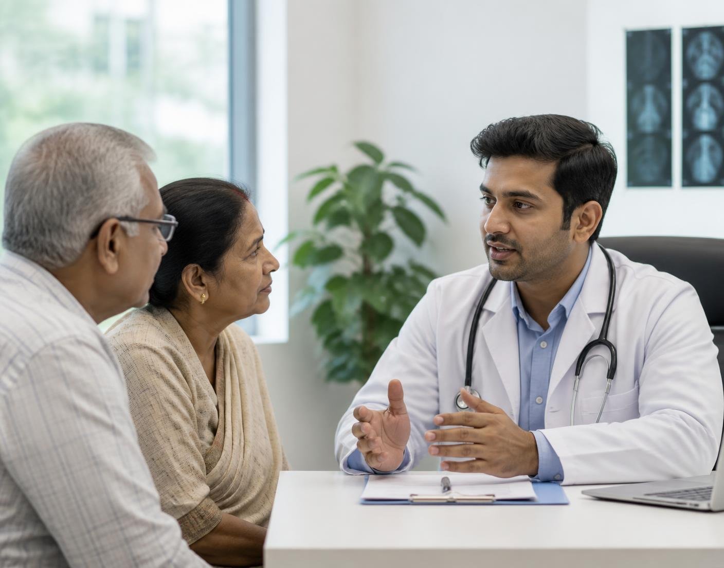 Doctor explaining a treatment plan to a patient's family